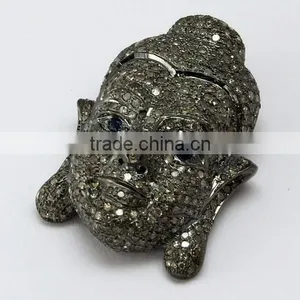 Lucky Buddha !! Blue Sapphire & Diamond 925 Sterling Silver Pendant, Silver Jewellery India thumbnail-3