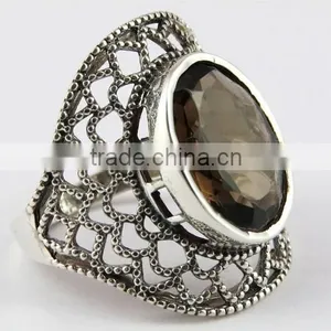 Genuine Smoky Quartz Ring, Gemstone Silver Jewelry, Online Silver Jewelry thumbnail-1
