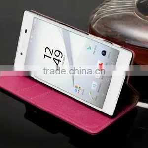 DLS Litchi Grain Genuine Leather Flip Case for Sony Z5 Plus Wallet Cover Case With Card Slot MT-5195 thumbnail-5