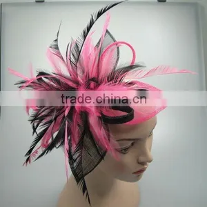 Feather Party Sinamay Fascinators Hair Band in Fuschia and Black Elegant Accessories Quality Choice thumbnail-1