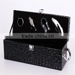 Hot Sale 2 Bottles With Tools And Lock Black Embossing Leather Wine Gift Boxes thumbnail-3