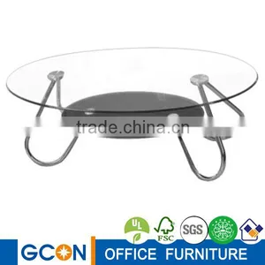 Cheap Oval Shape Steel Leg Glass Coffee Table thumbnail-1