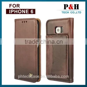Vintage Customized Litchi Grain Genuine Real Cow Leather Flip Cover Case For IPhone 6 / 6 Plus thumbnail-4