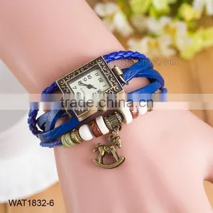 Vintage Blue Leather Ladies Bracelet Wrist Watch thumbnail-1