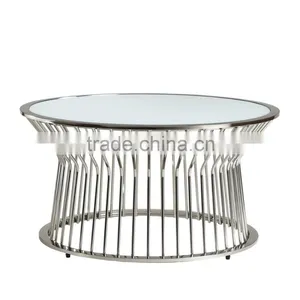 INSPIRE Q Cyril Frosted Glass Top Drum Metal Cocktail Table thumbnail-3