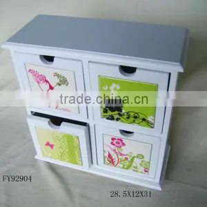 Pearl White Lacquer Wood Four Drawer Storage Box With Flower Design thumbnail-1