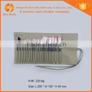 18pcs Custom Logo Pink&white Nylon Hair Shiny Black Wooden Handle in Khaki pu Bag Cosmetic Brush Set thumbnail-2