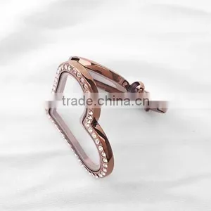 Wholesale Fashion Newest Metal Heart Pendant Lockets Heart Charms Lockets Memory Magnet Crystal Lockets thumbnail-1