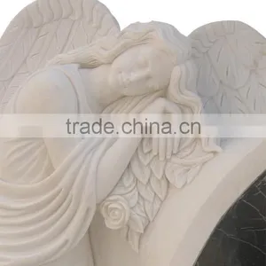 Hand Carved White Marble Angel Tombstone for Sale thumbnail-2