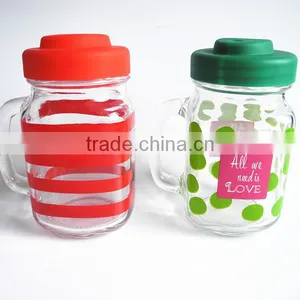 16oz Handle Decorative Glass Mason Juice Jar With Plastic Pig Screw Lid thumbnail-1