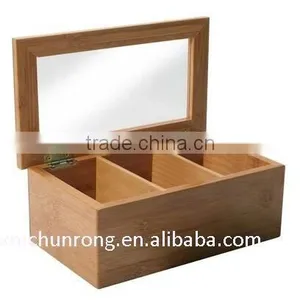 Natural Living Bamboo 3 Compartment Tea Box With Clear Lid thumbnail-1