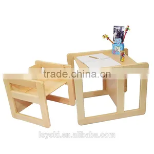 3 in 1 Children's Multifunctional Beech Wood Kids Table and Chairs Set of 2 Also Can as Nest Coffee Table Table and Chair thumbnail-1