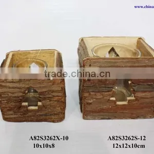 Small Wood Candle Holder With Glass thumbnail-1