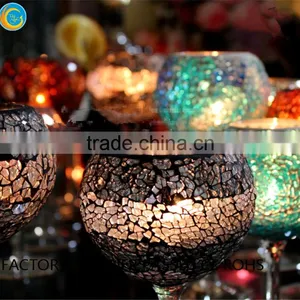 Mosaic Goblet Long Stem Glass Candlestick Holders thumbnail-3