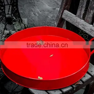 Fancy Round Colorful Printed Custom Metal Tin Dinner Plate Tin Tray Antislip Bar Serving Tin Trays thumbnail-5