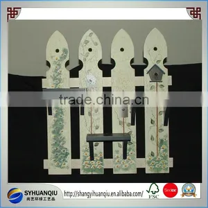 Decorative Wood White Picket Fence Crackled Painted Floral Wall Shelf thumbnail-1