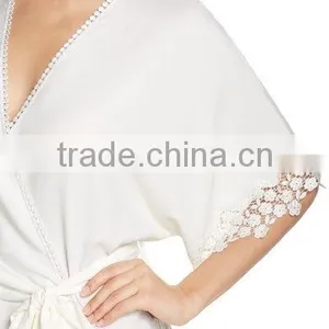 Satin Robes Women Silk 100% Polyester Lace Crochet Trim Short Robe Sexy Women thumbnail-5