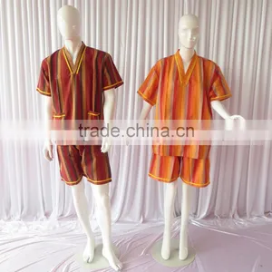 Orange/Red Stripe Sweat Steaming Clothes Elastic Waist Clothes Couples Pajamas Short Sleeve Top+Pants Pajamas for Sauna thumbnail-1