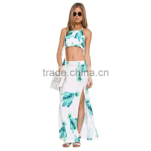 MGOO Top Quality Cheap Price Long Maxi Skirts For Women White Split With Block Print Ladies Skirts 15146B514 thumbnail-3