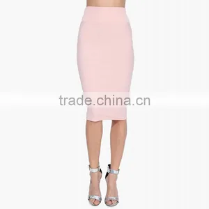MGOO High Quality Factory Women Slinky Midi Skirts Pink Work Offices Suits Plain Slinky Skirts 15145A177 thumbnail-2