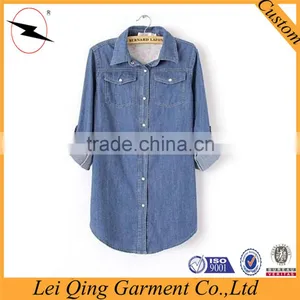 Fashion Blue Long Plus Size Shirts Women Denim Clothing Manufacturers Denim Women Shirts thumbnail-2
