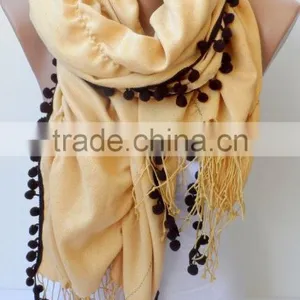 Jasmine Ruffle Pashmina Scarfs Ruffle Pashmina Scarves Pompom Scarf Frilly Women Scarf Wedding Scarf Jasmine Scarfs Fashion Acce thumbnail-1