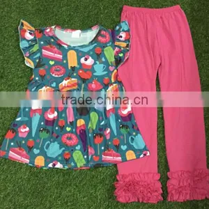 2017 Wholesale Children Boutique Clothing Ruffle Outfit for Kids Cupcake Top and Ruffle Shorts Outfit thumbnail-1