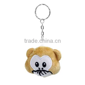 Wholesale Monkey Animal Silver Tone Brown Emoji Pattern Carved Plush Keychain thumbnail-2