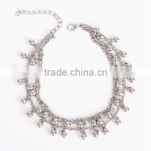 Silver Tone Double Layer Waterdrop Ball Tassel Anklet Beach Yoga Dance Foot Chain thumbnail-3