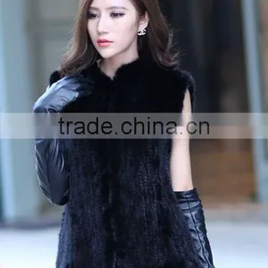 YR691 Knitted Real Mink Fur Black /brown Short Sleeve Vest thumbnail-2