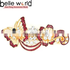 Elegant Butterfly Flower Oil Drip Rhinestone French Hair Barrette Clips thumbnail-2