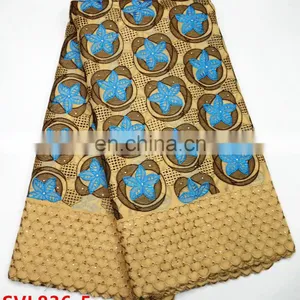 2017 African Heavy Swiss Cotton Lace Fabric , Yellow +blue Color Nigeria Cotton Lace ,african Dresses Lace Fabric Cotton thumbnail-5