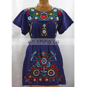 Mexican/ Tunic/Dress Summer Women Loose Dress Fabric Beach Tunic Multi Embroidery Tops For Girls thumbnail-1