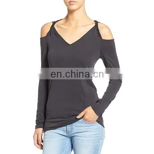 Fashion Design Cold Shoulder Top Latest Long Sleeve Shirt Ladies Blouses & Tops thumbnail-3