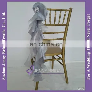 C147G Silver Organza Wholesale Chair Sashes With Buckle thumbnail-1