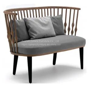 Modern Luxury Living Room Fabric Wooden Two Seat Sofa thumbnail-4