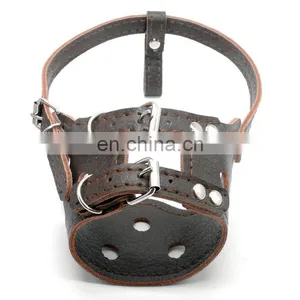 Wholesale Custom Size Durable Anti Barking Brown Adjustable Leather Muzzle Dog thumbnail-4