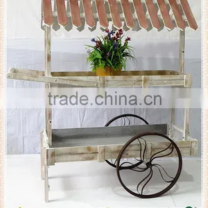 New Design Outdoor Antique Vintage Wooden Flower Cart for Sale for Garden Decor HW15A00308 thumbnail-1