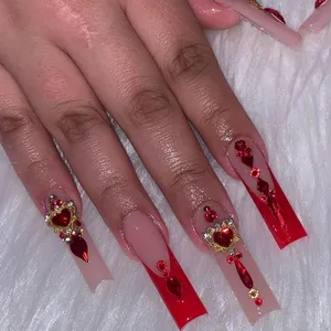 European and American Cross-border Hot Long Water Hose Wearing Nails French Light Luxury Rubies Fake Nails Detachable Nail Tips SUYT thumbnail-1
