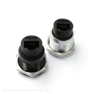 Round Type Zinc Alloy RJ45 Ethernet Panel Mount Waterproof Cat6 Sockets Connector With Dust Cap thumbnail-4