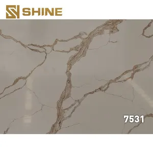 White Calacatta Quartz Stone Slab Artificial With Golden Veins for Living Room Countertop and Vanity Top for Home Use thumbnail-3