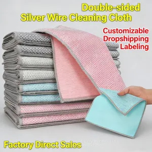 2 in 1 Microfiber Kitchen Scrubber Cloth Non Scratch Dish Cloth Absorbent Kitchen Cleaning Towel thumbnail-1