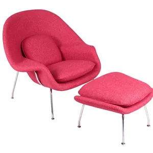 Modern Fabric Lounge Chair With Ottoman Set, Eero Saarinen Womb Chair Replica & Matching Footrest With Stainless Steel Legs for Living Room Hotel thumbnail-1