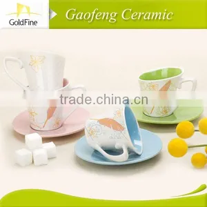 Bright Color Glaze Porcelain Cups and Saucers thumbnail-1
