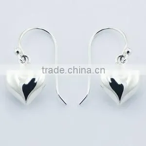 Petite Sterling Silver Puffed Hearts Dangle Earrings thumbnail-1