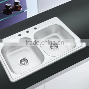 830*560mm One Piece Double Bowl Satin Finish Stainless Steel Sink Hot Sale for South America thumbnail-1