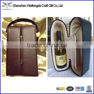 Black Leather Padded Red White Dual Wine 2 Bottles Leather Wine Carrier thumbnail-1