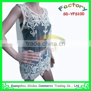 New Fashion Korean Style Women Sleeveless Lace Elegant Blouse Design Organza Embroidery Tank Top for Women Blouse thumbnail-2
