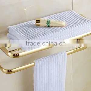 Golden Finish Modern Square Stainless Steel Towel Rack Holder Shelf W/ Towel Bar Hanger thumbnail-2
