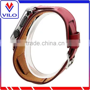 Genuine Leather Cuff Bracelet Smart Watch Band Replacement With Adapter Metal Clasp for Apple Watch IWatch All Models thumbnail-2